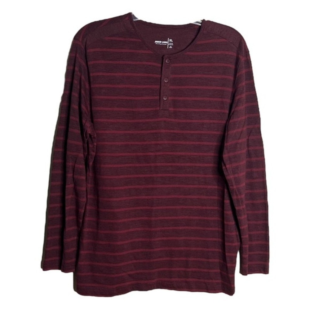 Jared Lang Shirt Mens XL Henley Maroon Burgundy Striped Basic‎ Travel Casual